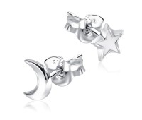 Crescent Moon and Star Shaped Silver Ear Stud STS-5526